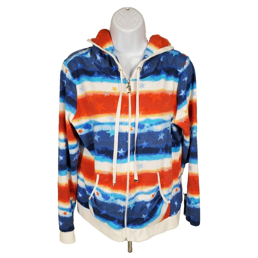Juicy Couture Jacket Women Large Stars Stripes Red White Blue Zip Hoodie Patriot